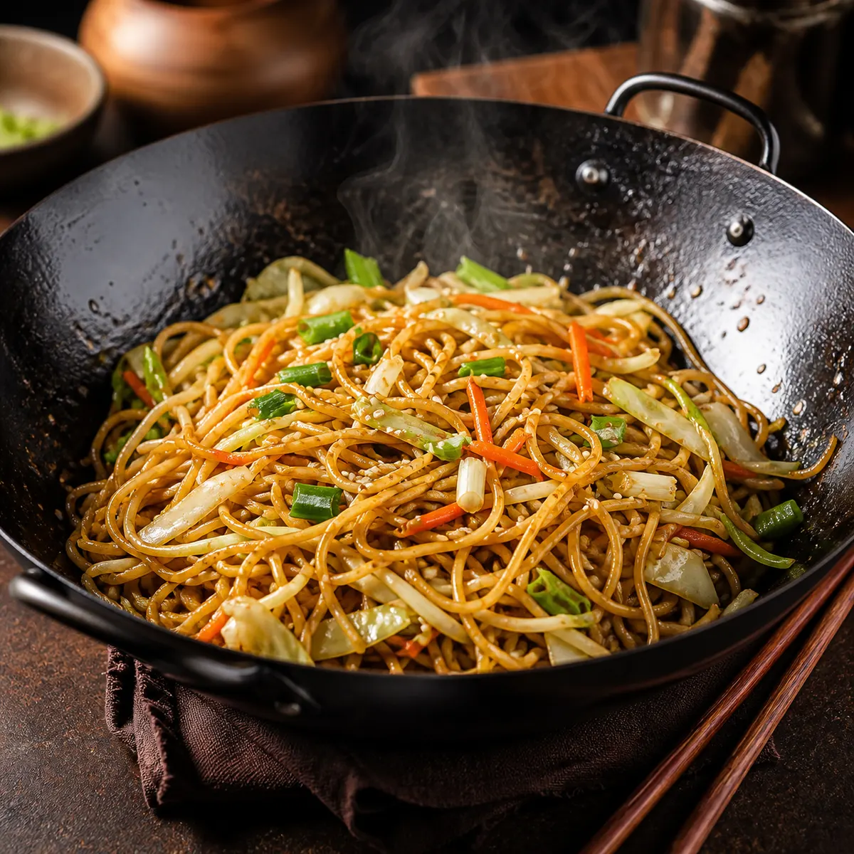 Китайская жареная лапша с овощами